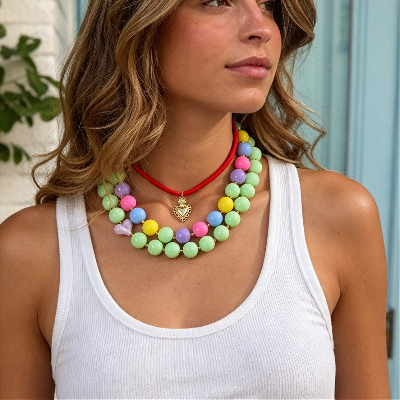 18k Boho Multicolor Resin Bead Necklace