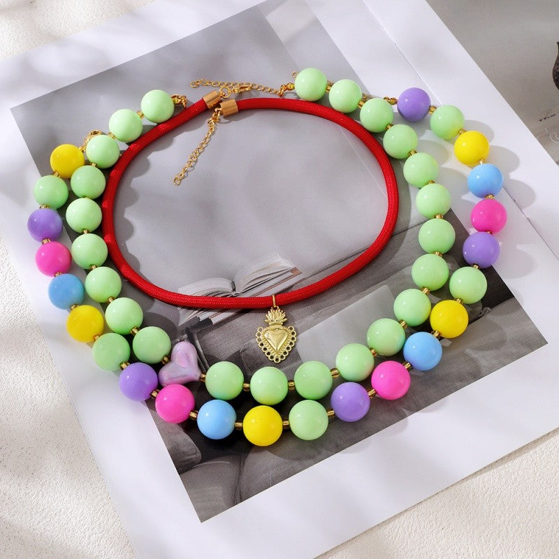 18k Boho Multicolor Resin Bead Necklace