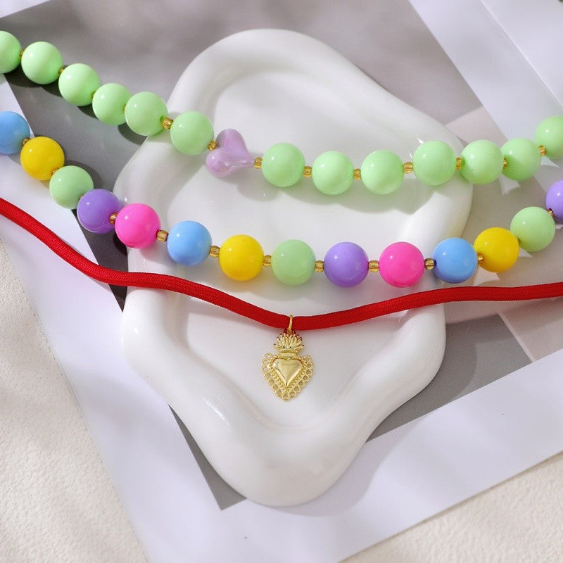 18k Boho Multicolor Resin Bead Necklace