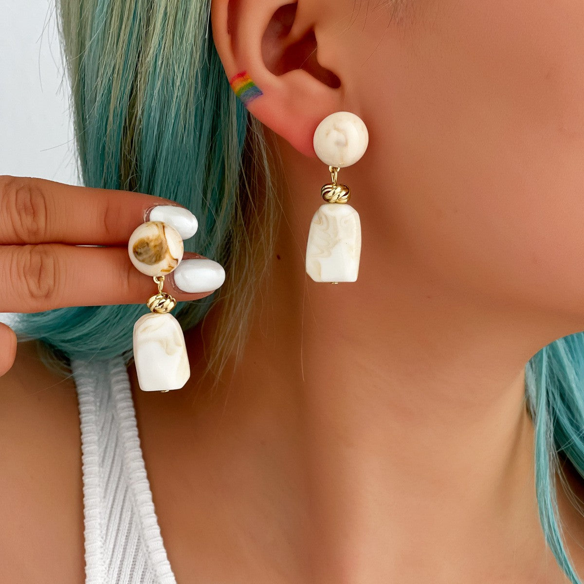 18k Vintage Marble Block Drop Earrings