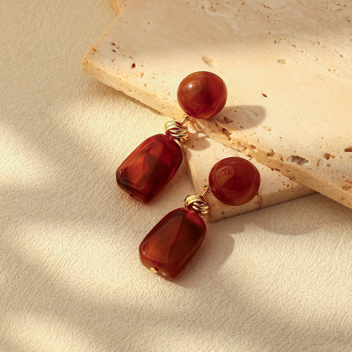 18k Vintage Marble Block Drop Earrings