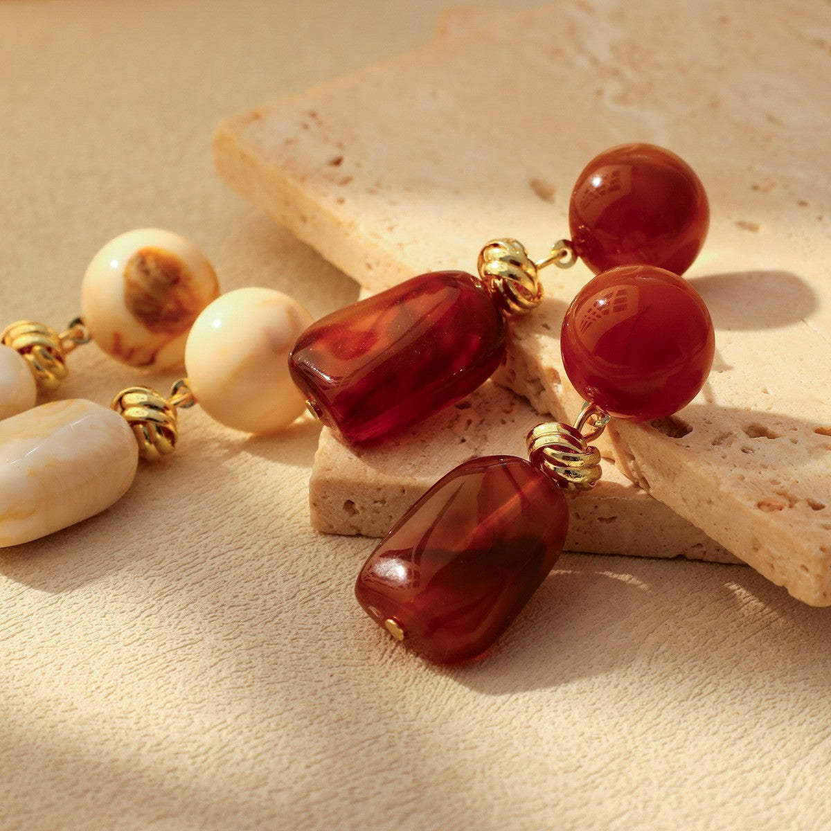 18k Vintage Marble Block Drop Earrings