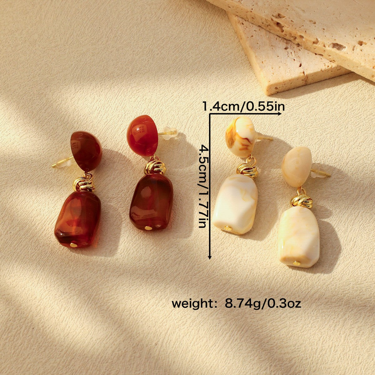 18k Vintage Marble Block Drop Earrings