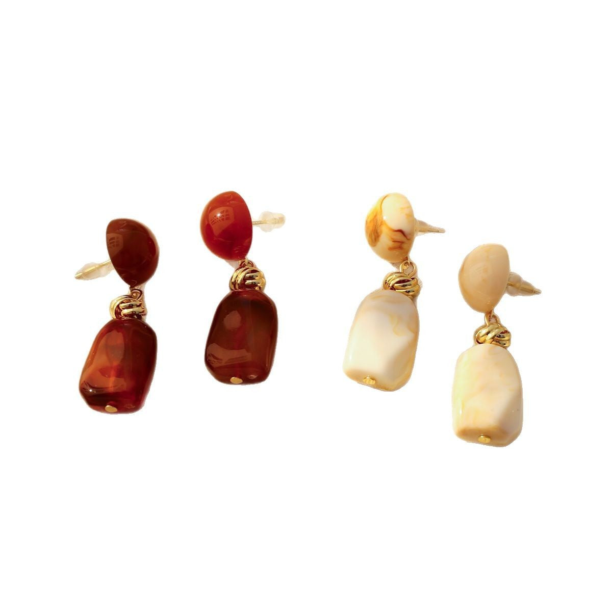 18k Vintage Marble Block Drop Earrings