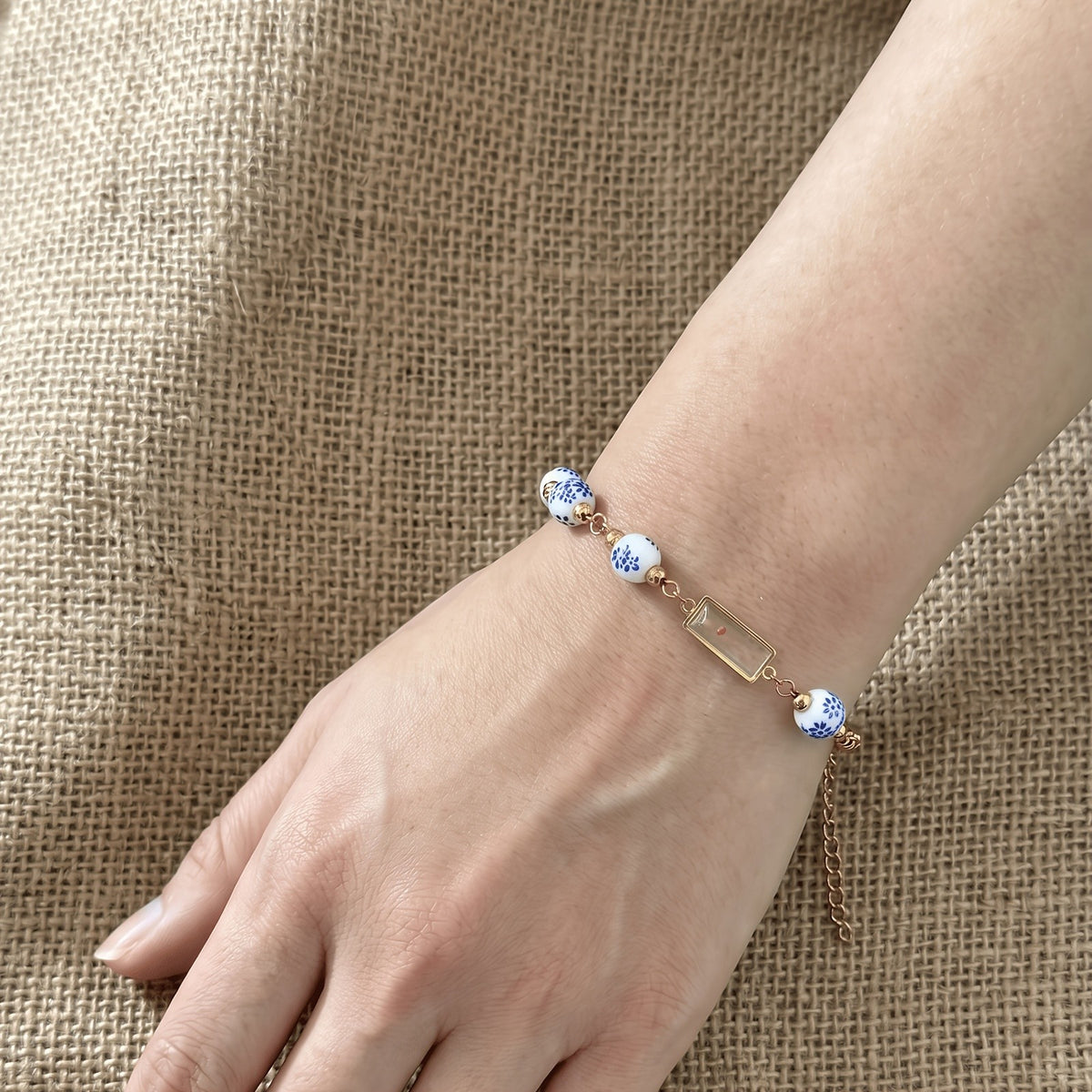 18k Dainty Blue Floral Cross Bracelet