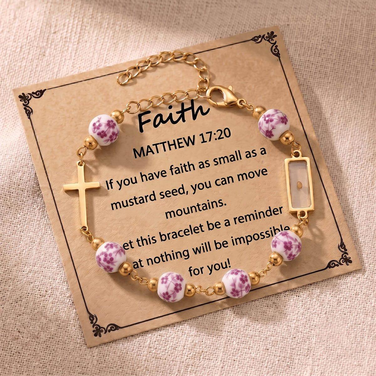 18k Dainty Blue Floral Cross Bracelet