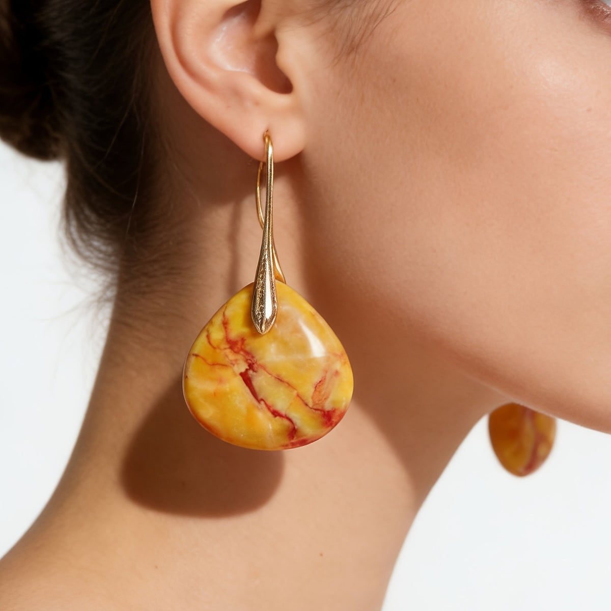 Elegant Yellow Agate Teardrop Earrings