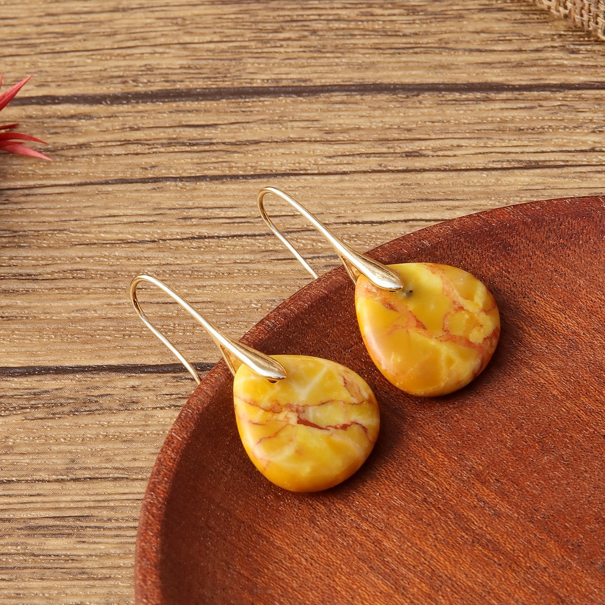 Elegant Yellow Agate Teardrop Earrings