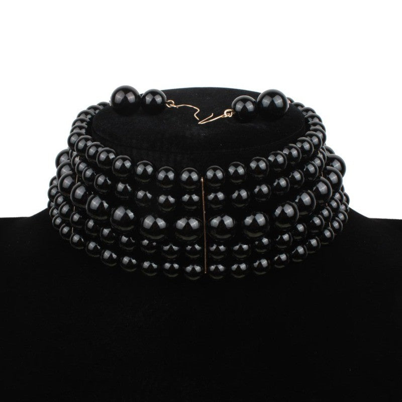 Boho Red Beaded Collar Necklace & Earring Set