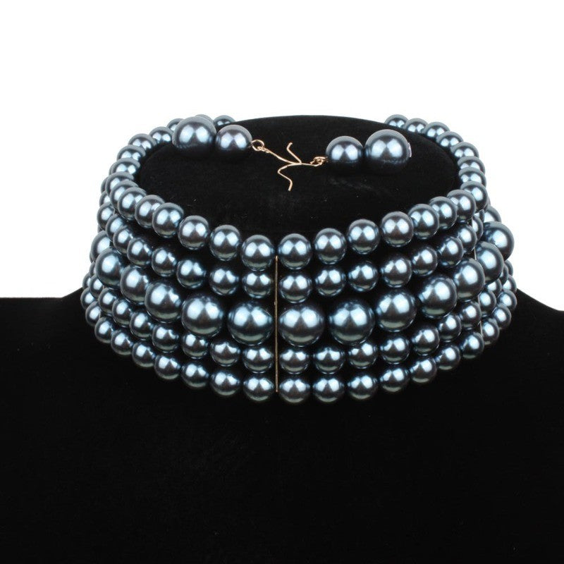 Boho Red Beaded Collar Necklace & Earring Set