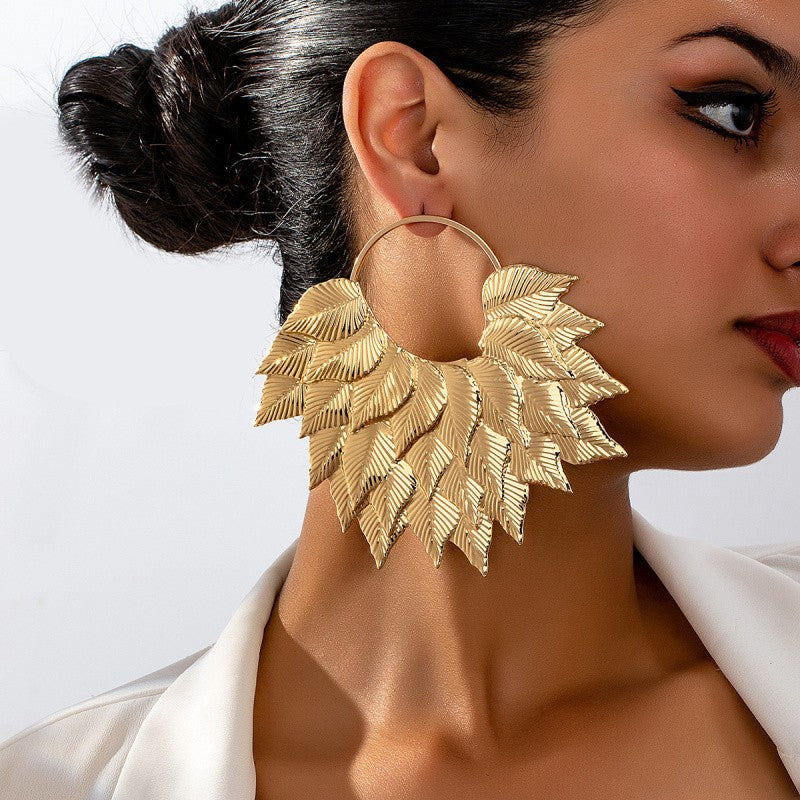 Elegant Textured Leaf Statement Earrings