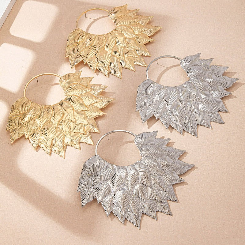 Elegant Textured Leaf Statement Earrings