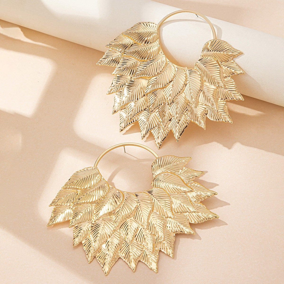 Elegant Textured Leaf Statement Earrings