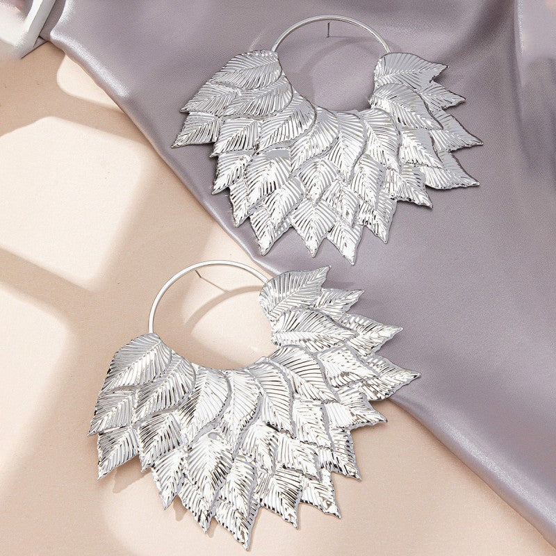 Elegant Textured Leaf Statement Earrings