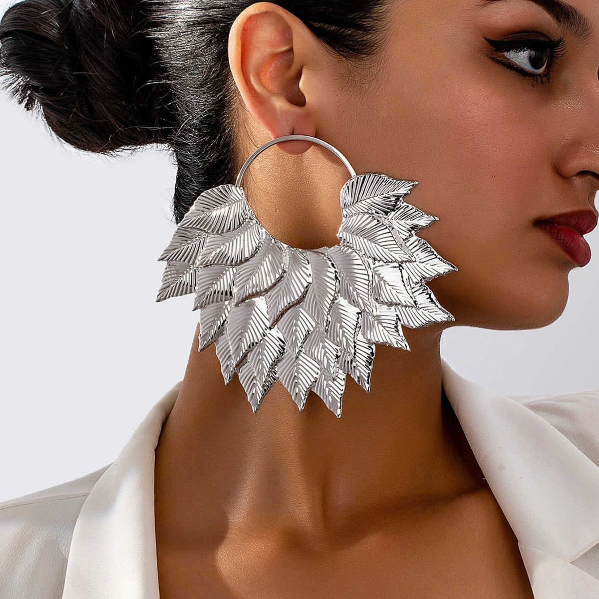 Elegant Textured Leaf Statement Earrings