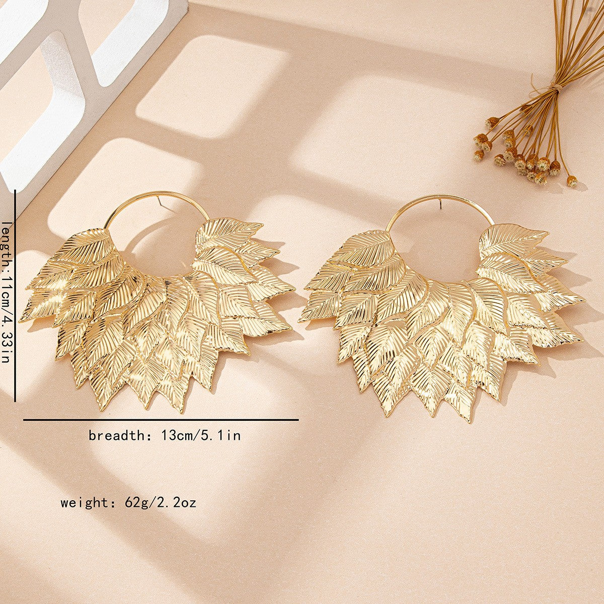 Elegant Textured Leaf Statement Earrings