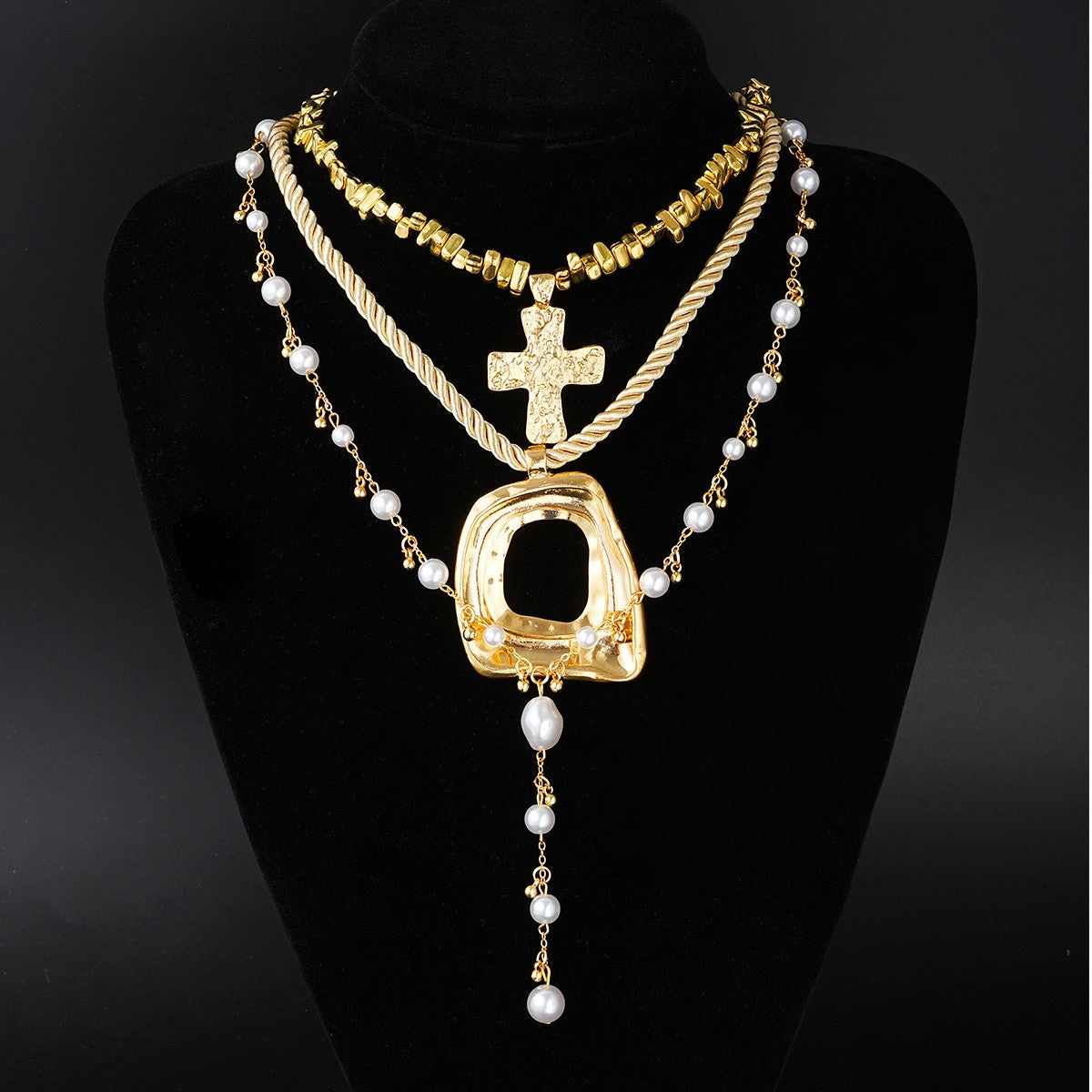 Boho Woven Rope Cross Pendant Necklace