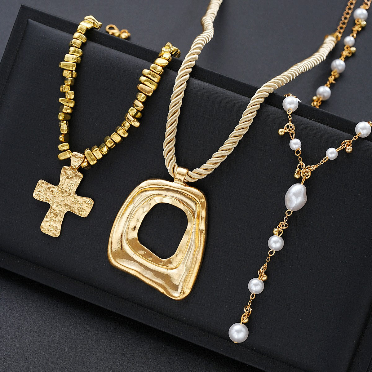 Boho Woven Rope Cross Pendant Necklace