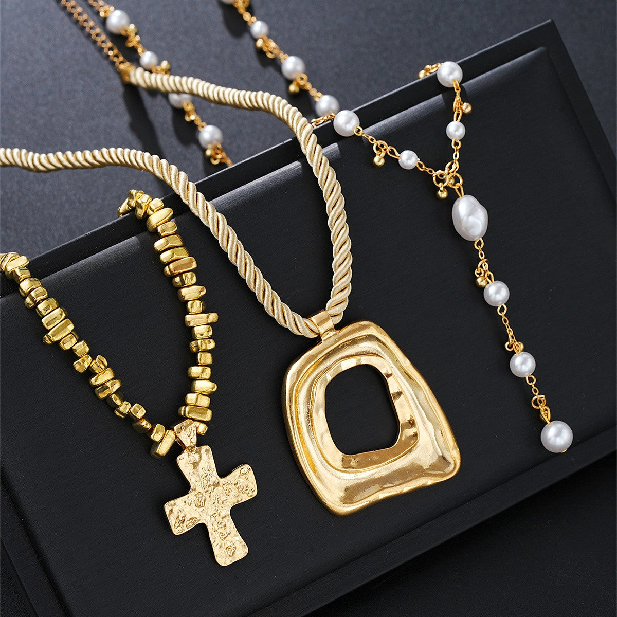Boho Woven Rope Cross Pendant Necklace