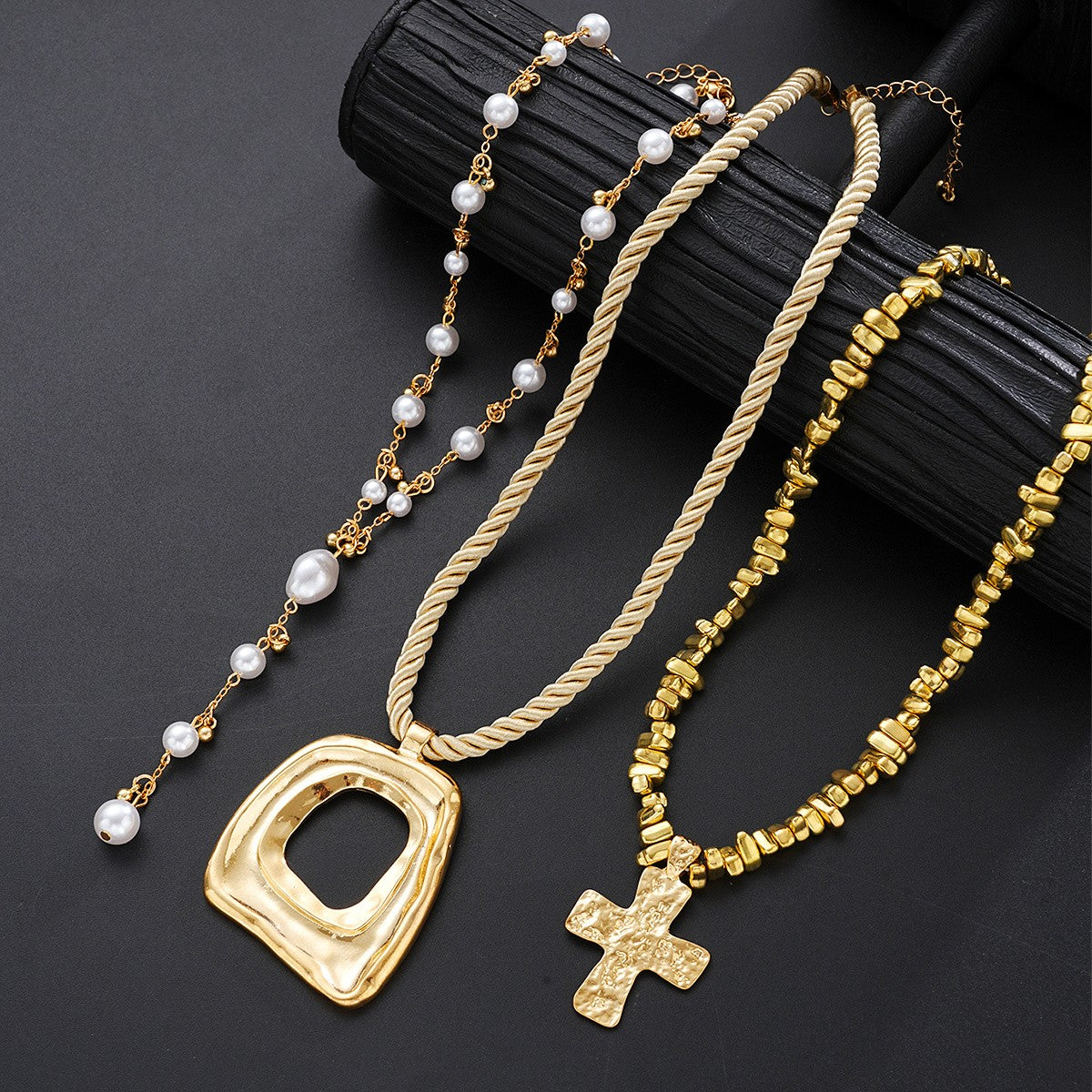 Boho Woven Rope Cross Pendant Necklace
