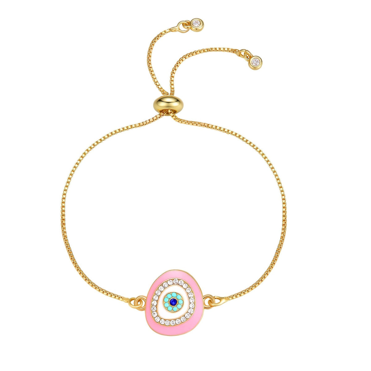 Dainty Pink Enamel Evil Eye Bracelet