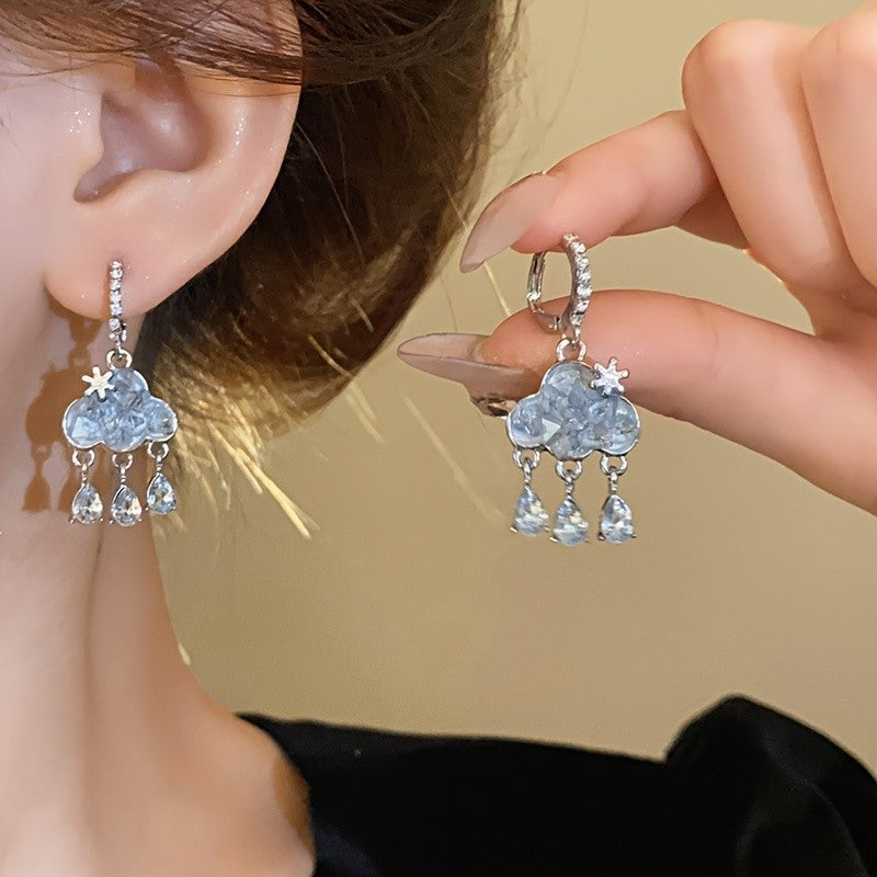 Elegant Blue Cloud Drop Earrings