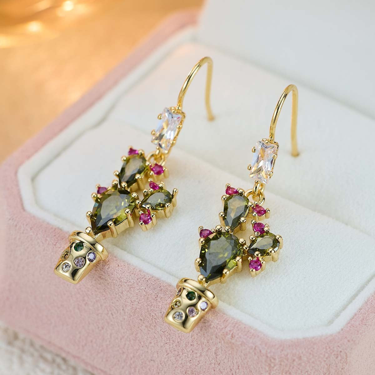 14k Vintage Potted Plant Earrings