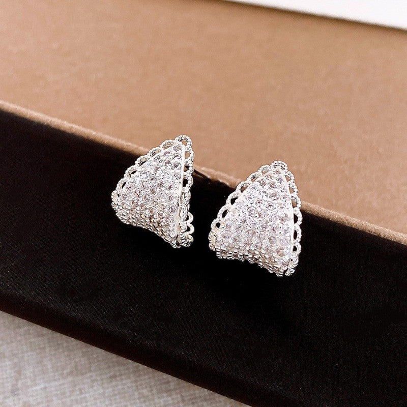 Elegant Pave Triangle Stud Earrings