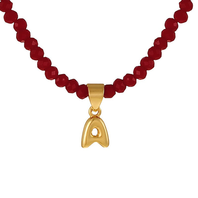 18k Dainty Red Beaded Initial Necklace