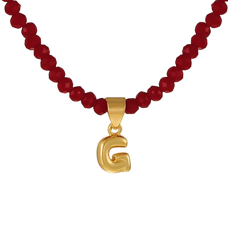 18k Dainty Red Beaded Initial Necklace