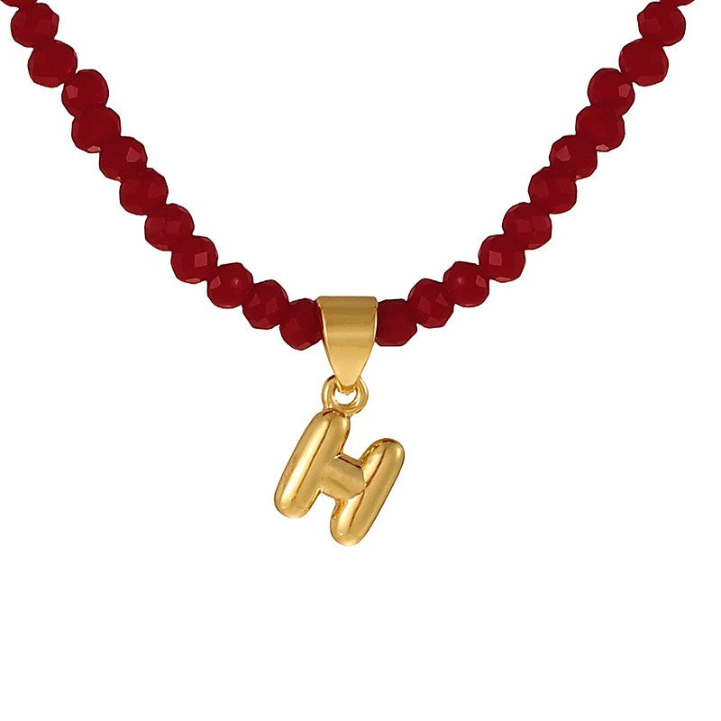 18k Dainty Red Beaded Initial Necklace