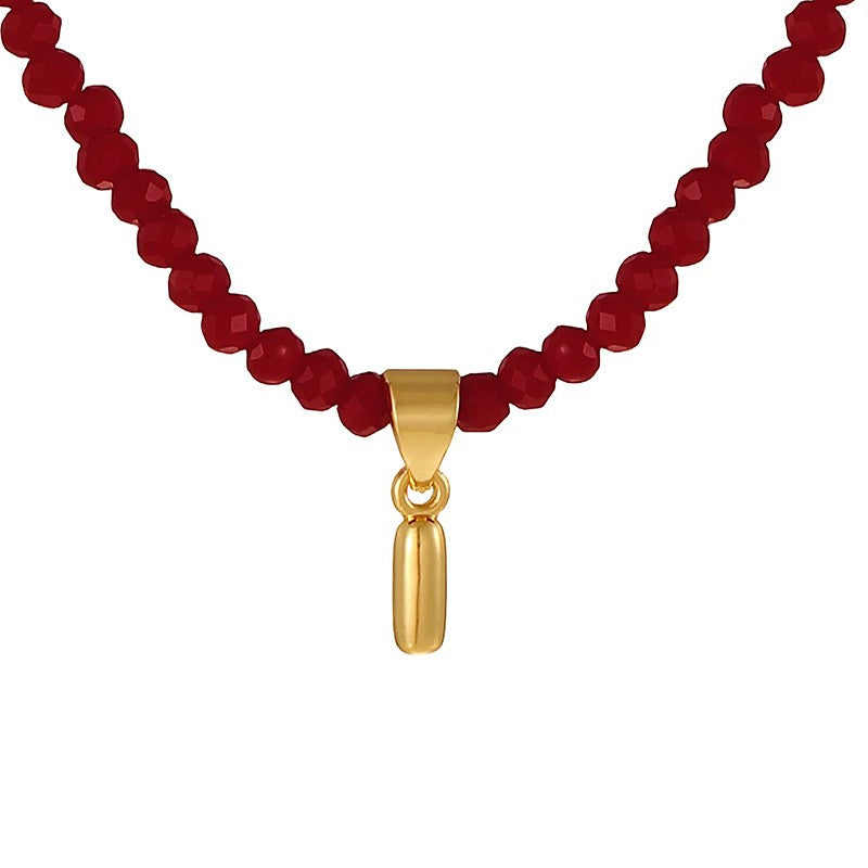 18k Dainty Red Beaded Initial Necklace
