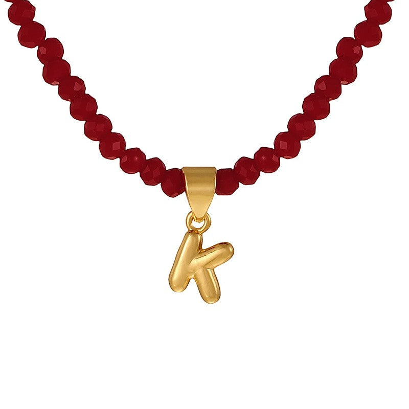 18k Dainty Red Beaded Initial Necklace