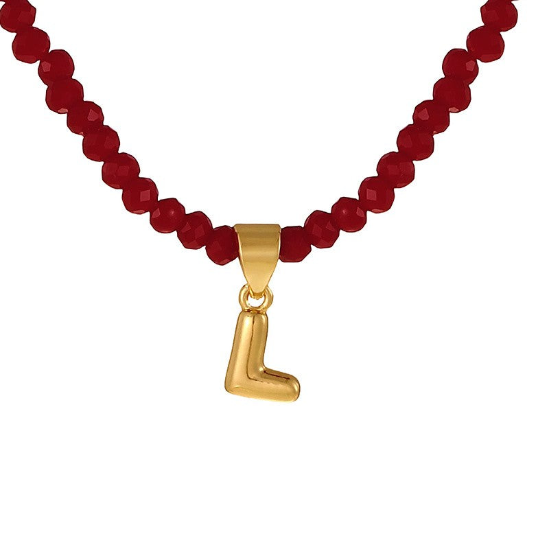 18k Dainty Red Beaded Initial Necklace