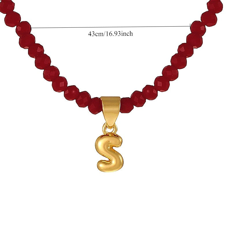 18k Dainty Red Beaded Initial Necklace
