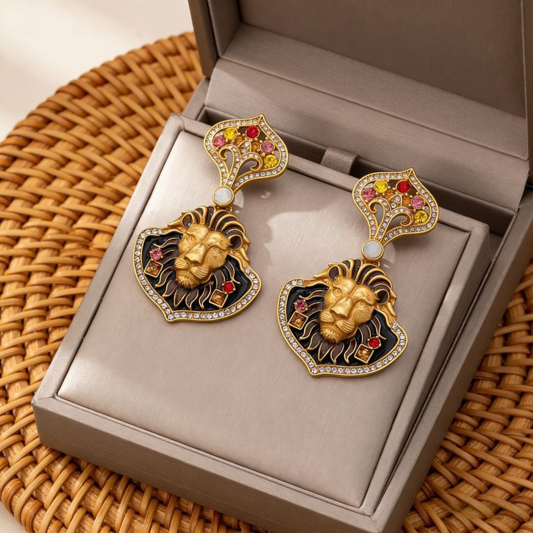 Vintage Regal Lion Head Earrings