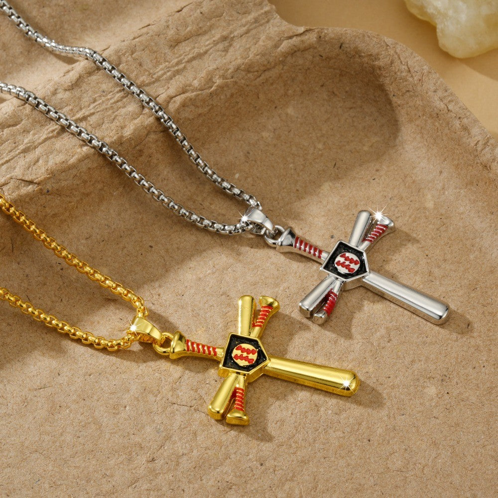 Sporty Baseball Bat Cross Necklace