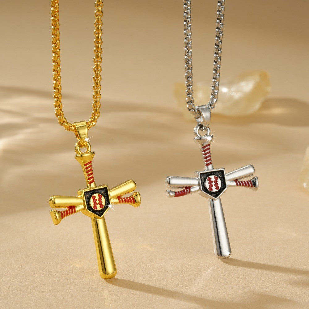 Sporty Baseball Bat Cross Necklace