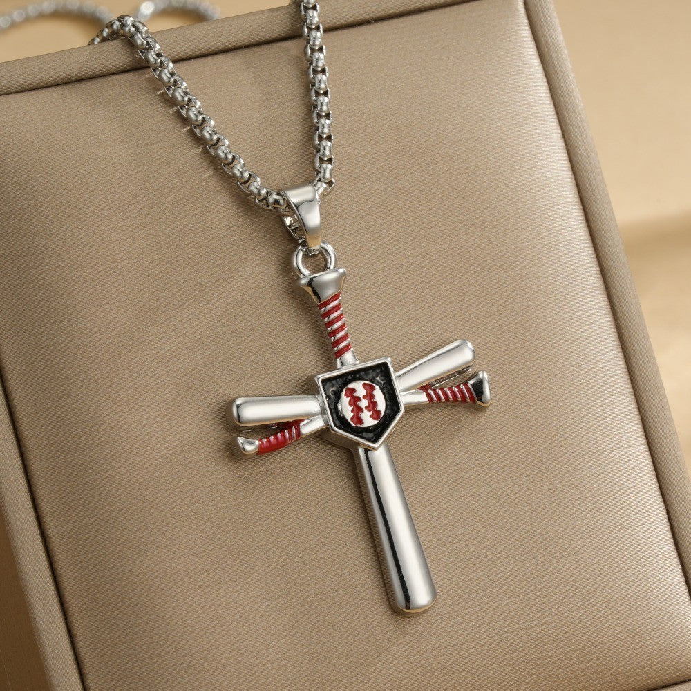 Sporty Baseball Bat Cross Necklace