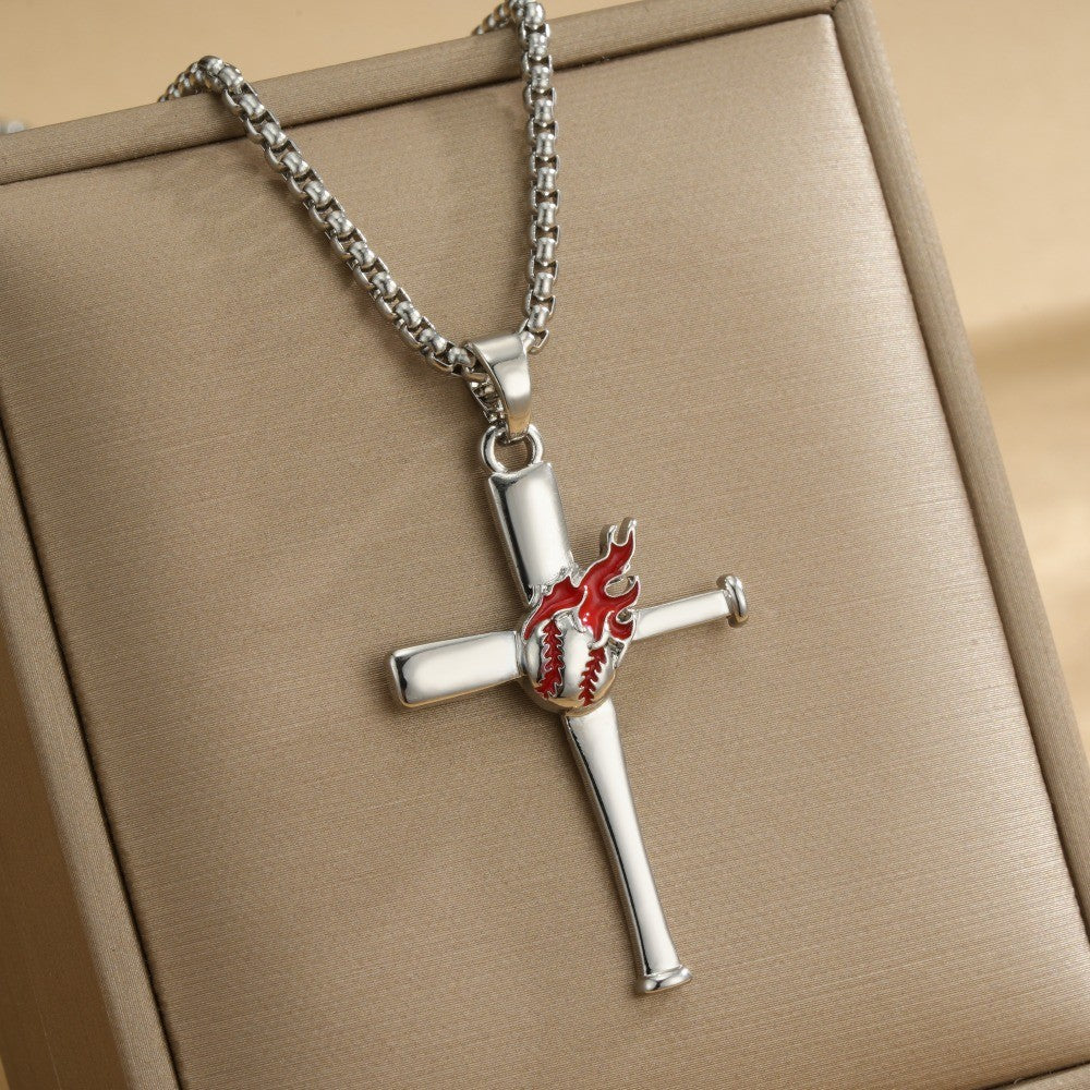 Sporty Baseball Bat Cross Necklace