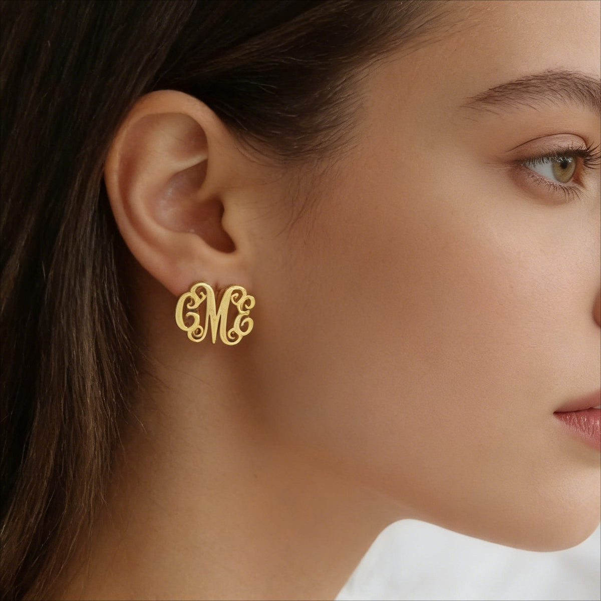 18k Elegant Script Initial Earrings
