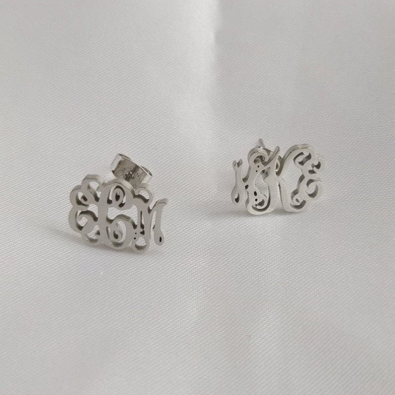 18k Elegant Script Initial Earrings