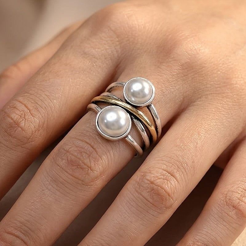 Elegant Two Tone Faux Pearl Ring
