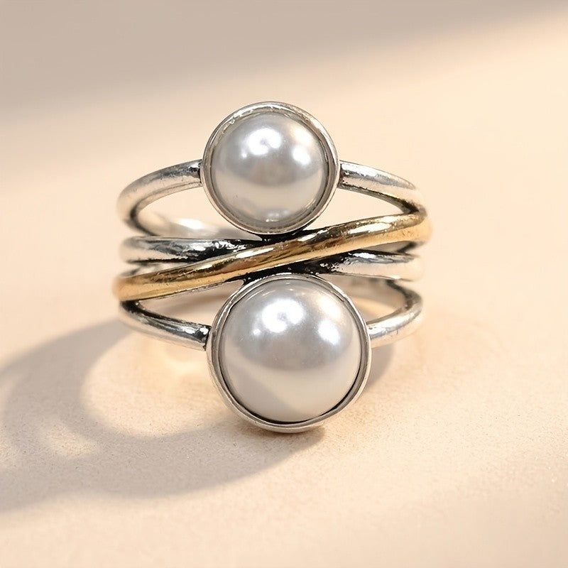 Elegant Two Tone Faux Pearl Ring
