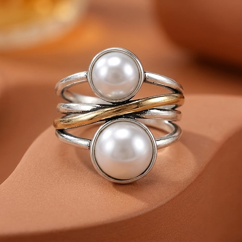 Elegant Two Tone Faux Pearl Ring