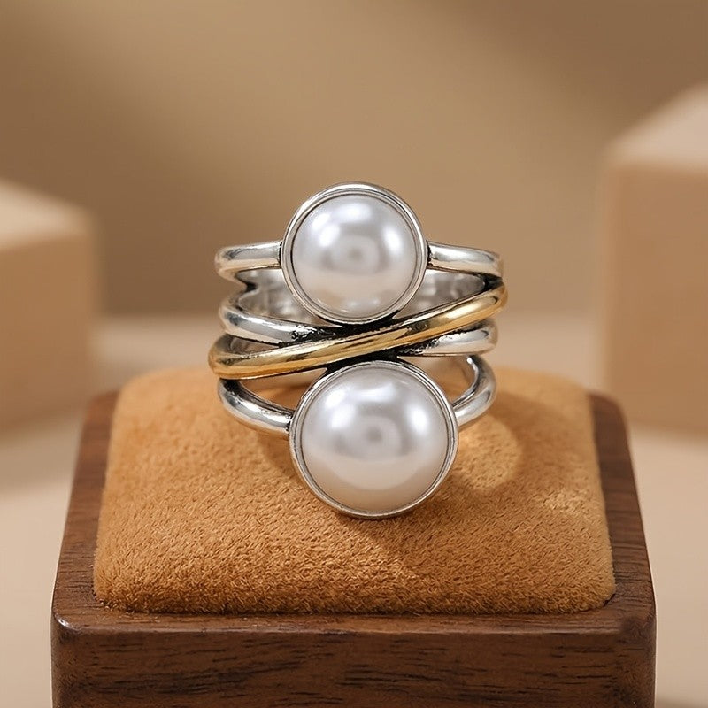 Elegant Two Tone Faux Pearl Ring