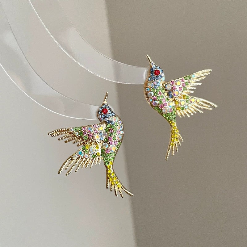 Boho Multicolor Bird Stud Earrings