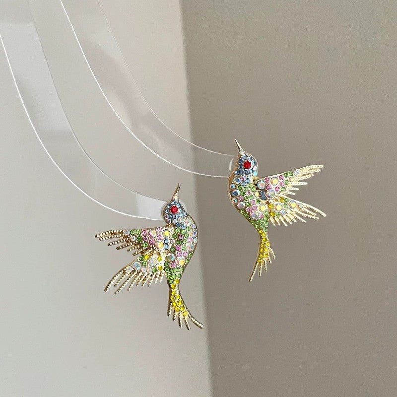 Boho Multicolor Bird Stud Earrings