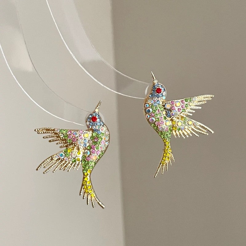 Boho Multicolor Bird Stud Earrings