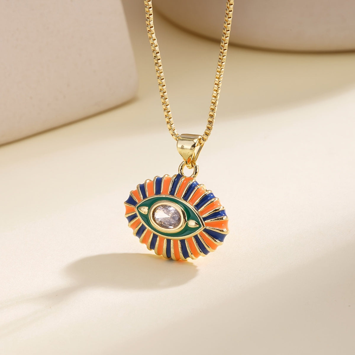 18k Vintage Enamel Evil Eye Necklace